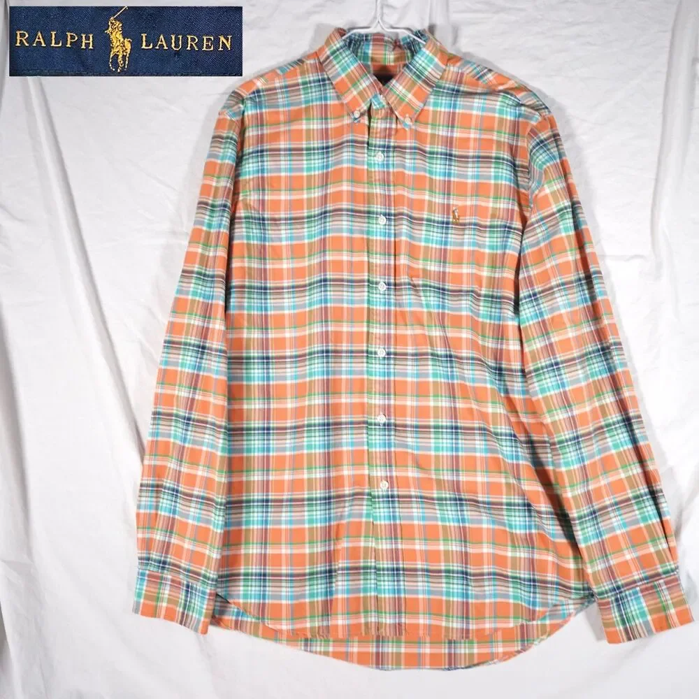 Polo Ralph Lauren Madras Plaid Button Up Shirt Orange Men's Large